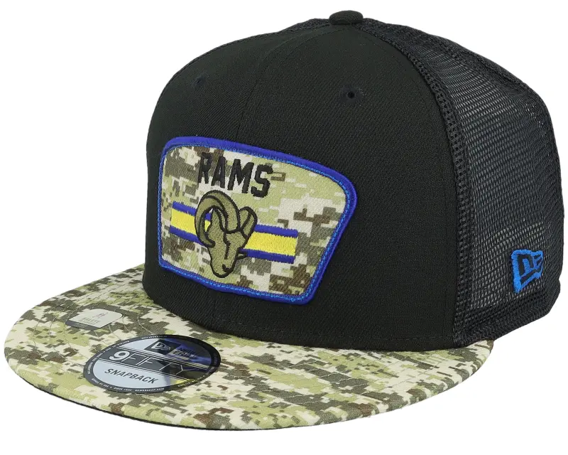 New Era Los Angeles Rams NFL21 Salute To Service 9FIFTY Black/Camo Trucker online