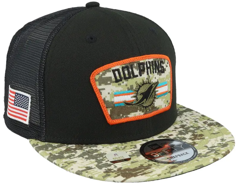 New Era Miami Dolphins NFL21 Salute To Service 9FIFTY Black/Camo Trucker online