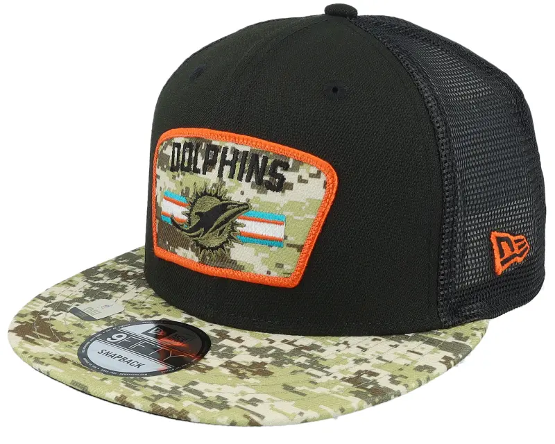New Era Miami Dolphins NFL21 Salute To Service 9FIFTY Black/Camo Trucker online