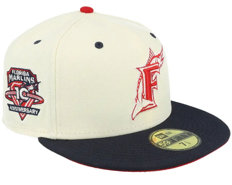 New Era Miami Marlins Scarlet Swirl 59FIFTY 10th Chrome/Navy Fitted online