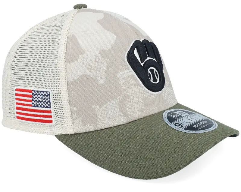 New Era Milwaukee Brewers MLB Armed Forces Day 9FORTY Mc Stone/Olive A-frame Trucker online