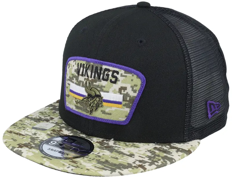 New Era Minnesota Vikings NFL21 Salute To Service 9FIFTY Black/Camo Trucker online