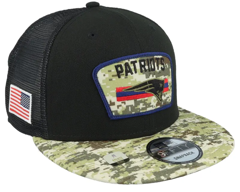 New Era New England Patriots NFL21 Salute To Service 9FIFTY Black/Camo Trucker online