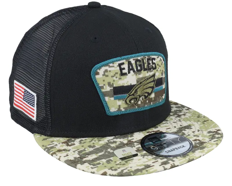New Era Philadelphia Eagles NFL21 Salute To Service 9FIFTY Black/Camo Trucker online