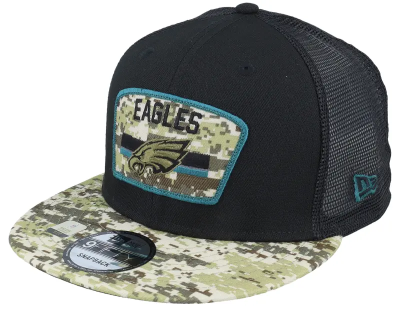 New Era Philadelphia Eagles NFL21 Salute To Service 9FIFTY Black/Camo Trucker online