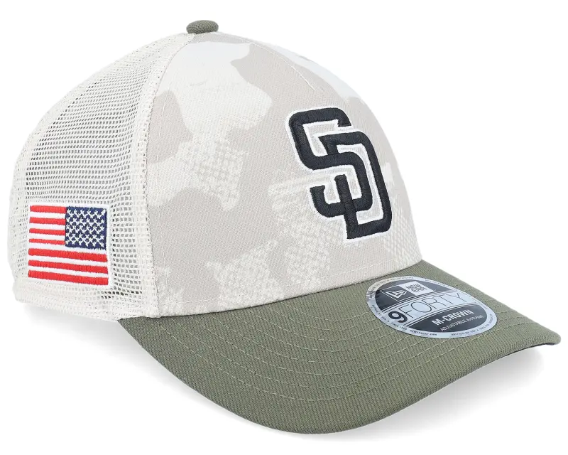 New Era San Diego Padres MLB Armed Forces Day 9FORTY Stone/Olive A-Frame Trucker online