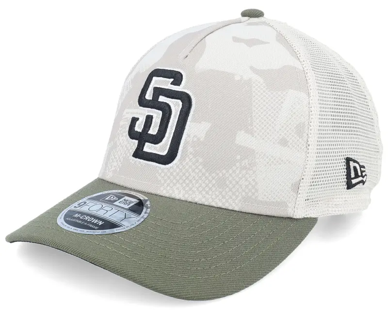 New Era San Diego Padres MLB Armed Forces Day 9FORTY Stone/Olive A-Frame Trucker online