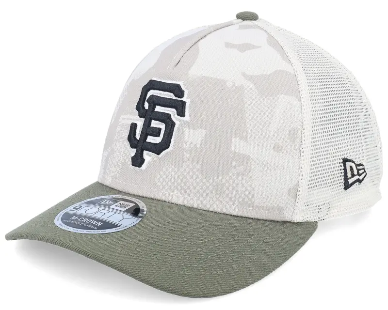 New Era San Francisco Giants MLB Armed Forces Day 9FORTY Stone/Olive A-frame Trucker online