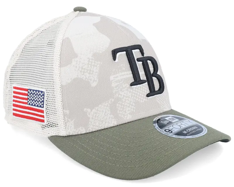 New Era Tampa Bay Rays MLB Armed Forces Day 9FORTY Stone/Olive A-frame Trucker online