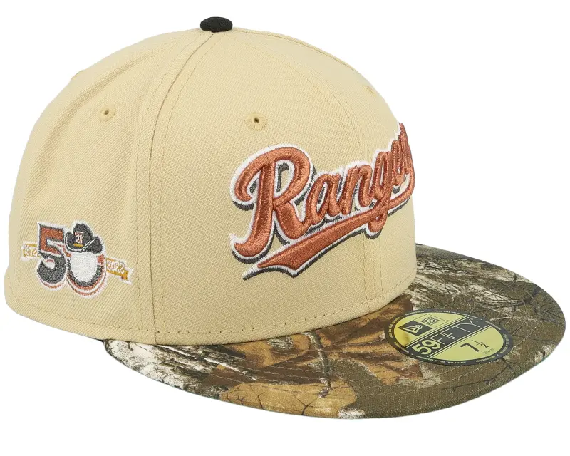 New Era Texas Rangers Camping Pack 59FIFTY 50th Anniversary Vgold/Real Tree Fitted online